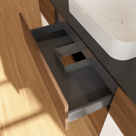 Тумба под раковину Villeroy & Boch Finion 160х50,1 см с подсветкой МДФ шпон грецкого ореха/стекло черное матовое F452GFGN