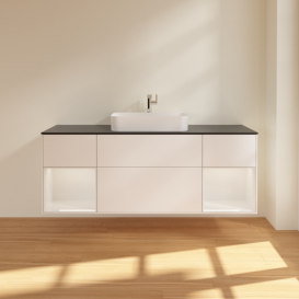 Тумба под раковину Villeroy & Boch Finion 160х50,1 см с подсветкой МДФ белый матовый лак/стекло черное матовое F452GFMT