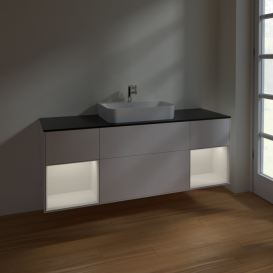 Тумба под раковину Villeroy & Boch Finion 160х50,1 см с подсветкой МДФ белый матовый лак/стекло черное матовое F452GFMT