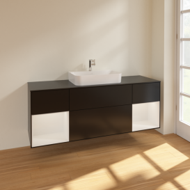 Тумба под раковину Villeroy & Boch Finion 160х50,1 см с подсветкой МДФ черный матовый лак/стекло черное F452GFPD