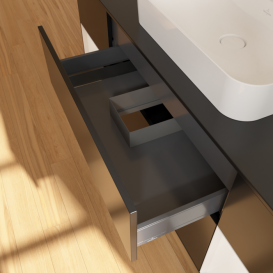 Тумба под раковину Villeroy & Boch Finion 160х50,1 см с подсветкой МДФ черный матовый лак/стекло черное F452GFPD