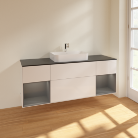 Тумба под раковину Villeroy & Boch Finion 160х50,1 см с подсветкой МДФ глянцевый белый лак/стекло черное матовое F452GKGF