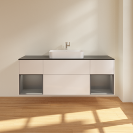 Тумба под раковину Villeroy & Boch Finion 160х50,1 см с подсветкой МДФ глянцевый белый лак/стекло черное матовое F452GKGF