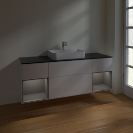 Тумба под раковину Villeroy & Boch Finion 160х50,1 см с подсветкой МДФ глянцевый белый лак/стекло черное матовое F452GKGF