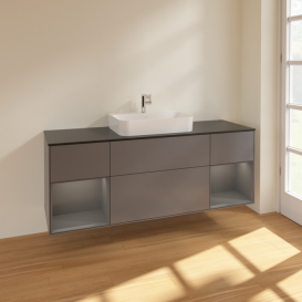 Тумба под раковину Villeroy & Boch Finion 160х50,1 см с подсветкой МДФ антрацит матовый лак/стекло черное матовое F452GKGK