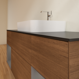 Тумба под раковину Villeroy & Boch Finion 160х50,1 см с подсветкой МДФ шпон грецкого ореха/стекло черное матовое F452GKGN