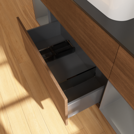 Тумба под раковину Villeroy & Boch Finion 160х50,1 см с подсветкой МДФ шпон грецкого ореха/стекло черное матовое F452GKGN