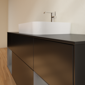 Тумба под раковину Villeroy & Boch Finion 160х50,1 см с подсветкой МДФ черный матовый лак/стекло черное матовое F452GKPD