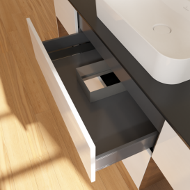 Тумба под раковину Villeroy & Boch Finion 160х50,1 см с подсветкой МДФ глянцевый белый лак/стекло черное матовое F452GNGF