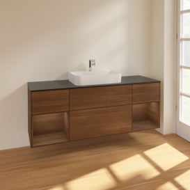 Тумба под раковину Villeroy & Boch Finion 160х50,1 см с подсветкой МДФ шпон грецкого ореха/стекло черное матовое F452GNGN