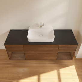 Тумба под раковину Villeroy & Boch Finion 160х50,1 см с подсветкой МДФ шпон грецкого ореха/стекло черное матовое F452GNGN