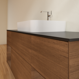 Тумба под раковину Villeroy & Boch Finion 160х50,1 см с подсветкой МДФ шпон грецкого ореха/стекло черное матовое F452GNGN