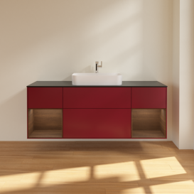 Тумба под раковину Villeroy & Boch Finion 160х50,1 см с подсветкой МДФ пион матовый лак/стекло черное матовое F452GNHB