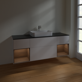 Тумба под раковину Villeroy & Boch Finion 160х50,1 см с подсветкой МДФ белый матовый лак/стекло белое матовое F452GNMT