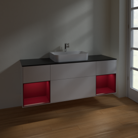 Тумба под раковину Villeroy & Boch Finion 160х50,1 см с подсветкой МДФ глянцевый белый лак/стекло черное матовое F452HBGF