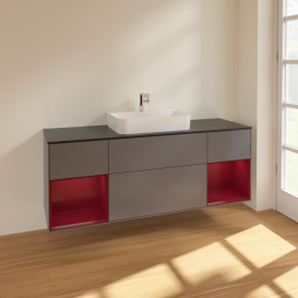 Тумба под раковину Villeroy & Boch Finion 160х50,1 см с подсветкой МДФ антрацит матовый лак/стекло черное матовое F452HBGK