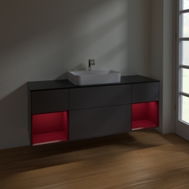 Тумба под раковину Villeroy & Boch Finion 160х50,1 см с подсветкой МДФ антрацит матовый лак/стекло черное матовое F452HBGK