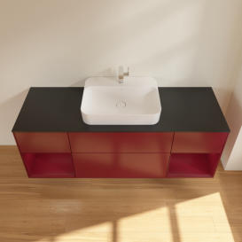 Тумба под раковину Villeroy & Boch Finion 160х50,1 см с подсветкой МДФ пион матовый лак/стекло черное матовое F452HBHB