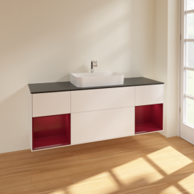 Тумба под раковину Villeroy & Boch Finion 160х50,1 см с подсветкой МДФ белый матовый лак/стекло черное матовое F452HBMT