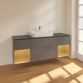 Тумба под раковину Villeroy & Boch Finion 160х50,1 см с подсветкой МДФ антрацит матовый лак/стекло черное матовое F452HFGK