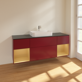 Тумба под раковину Villeroy & Boch Finion 160х50,1 см с подсветкой МДФ пион матовый лак/стекло черное матовое F452HFHB