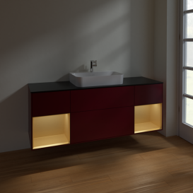 Тумба под раковину Villeroy & Boch Finion 160х50,1 см с подсветкой МДФ пион матовый лак/стекло черное матовое F452HFHB