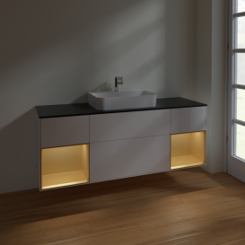 Тумба под раковину Villeroy & Boch Finion 160х50,1 см с подсветкой МДФ белый матовый лак/стекло черное матовое F452HFMT