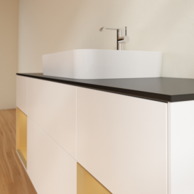 Тумба под раковину Villeroy & Boch Finion 160х50,1 см с подсветкой МДФ белый матовый лак/стекло черное матовое F452HFMT