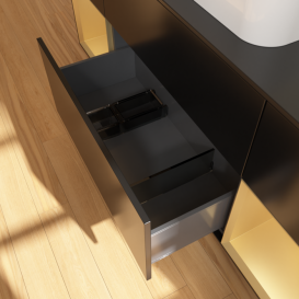 Тумба под раковину Villeroy & Boch Finion 160х50,1 см с подсветкой МДФ черный матовый лак/стекло черное матовое F452HFPD