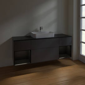 Тумба под раковину Villeroy & Boch Finion 160х50,1 см с подсветкой МДФ антрацит матовый лак/стекло черное матовое F452PDGK