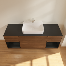 Тумба под раковину Villeroy & Boch Finion 160х50,1 см с подсветкой МДФ шпон грецкого ореха/стекло черное матовое F452PDGN