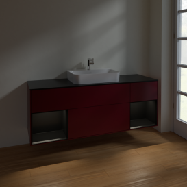 Тумба под раковину Villeroy & Boch Finion 160х50,1 см с подсветкой МДФ пион матовый лак/стекло черное матовое F452PDHB