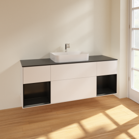 Тумба под раковину Villeroy & Boch Finion 160х50,1 см с подсветкой МДФ белый матовый лак/стекло черное матовое F452PDMT