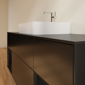 Тумба под раковину Villeroy & Boch Finion 160х50,1 см с подсветкой МДФ черный матовый лак/стекло черное матовое F452PDPD