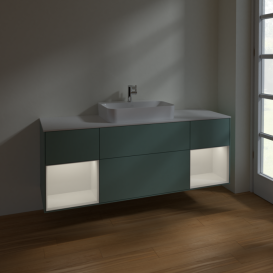Тумба под раковину Villeroy & Boch Finion 160х50,1 см с подсветкой МДФ оливковый матовый лак/стекло белое матовое F451GFGM