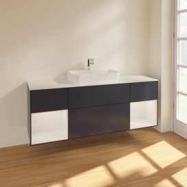 Тумба под раковину Villeroy & Boch Finion 160х50,1 см с подсветкой МДФ темно-синий матовый лак/стекло белое матовое F451GFHG