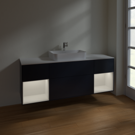Тумба под раковину Villeroy & Boch Finion 160х50,1 см с подсветкой МДФ темно-синий матовый лак/стекло белое матовое F451GFHG