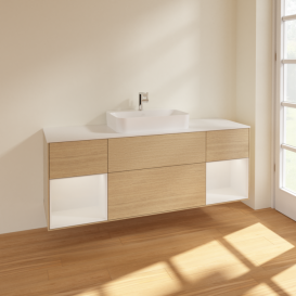 Тумба под раковину Villeroy & Boch Finion 160х50,1 см с подсветкой МДФ шпон дуба/стекло белое матовое F451GFPC