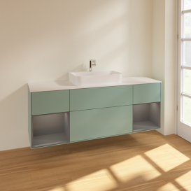 Тумба под раковину Villeroy & Boch Finion 160х50,1 см с подсветкой МДФ оливковый  матовый лак/стекло белое матовое F451GKGM