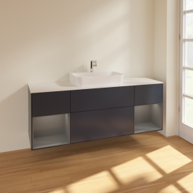 Тумба под раковину Villeroy & Boch Finion 160х50,1 см с подсветкой МДФ темно-синий матовый лак/стекло белое матовое F451GKHG