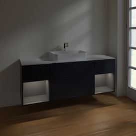 Тумба под раковину Villeroy & Boch Finion 160х50,1 см с подсветкой МДФ темно-синий матовый лак/стекло белое матовое F451GKHG
