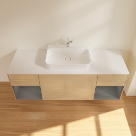 Тумба под раковину Villeroy & Boch Finion 160х50,1 см с подсветкой МДФ шпон дуба/стекло белое матовое F451GKPC