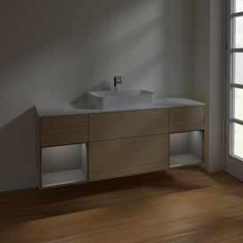 Тумба под раковину Villeroy & Boch Finion 160х50,1 см с подсветкой МДФ шпон дуба/стекло белое матовое F451GKPC