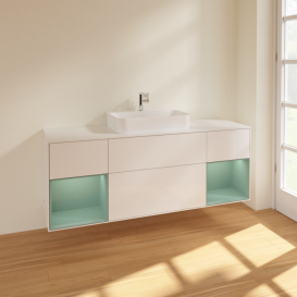 Тумба под раковину Villeroy & Boch Finion 160х50,1 см с подсветкой МДФ глянцевый белый лак/стекло белое матовое F451GMGF