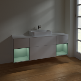 Тумба под раковину Villeroy & Boch Finion 160х50,1 см с подсветкой МДФ глянцевый белый лак/стекло белое матовое F451GMGF