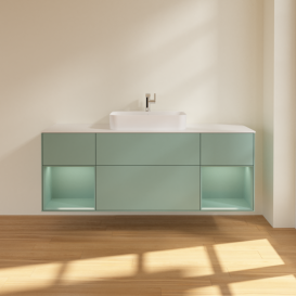 Тумба под раковину Villeroy & Boch Finion 160х50,1 см с подсветкой МДФ оливковый матовый лак/стекло белое матовое F451GMGM