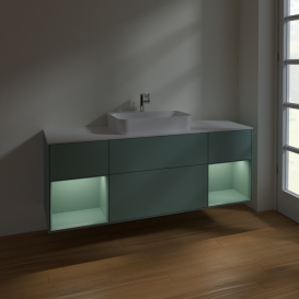 Тумба под раковину Villeroy & Boch Finion 160х50,1 см с подсветкой МДФ оливковый матовый лак/стекло белое матовое F451GMGM
