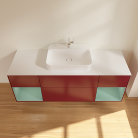 Тумба под раковину Villeroy & Boch Finion 160х50,1 см с подсветкой МДФ пион матовый лак/стекло белое матовое F451GMHB