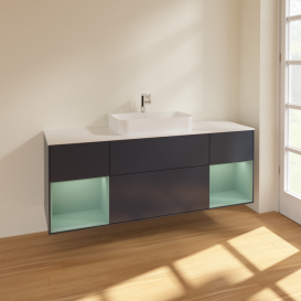 Тумба под раковину Villeroy & Boch Finion 160х50,1 см с подсветкой МДФ темно-синий матовый лак/стекло белое матовое F451GMHG