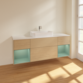 Тумба под раковину Villeroy & Boch Finion 160х50,1 см с подсветкой МДФ шпон дуба/стекло белое матовое F451GMPC